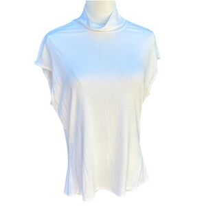 Capsule 121 L White Draped Mock Neck Cap Sleeve Top Rayon Blend